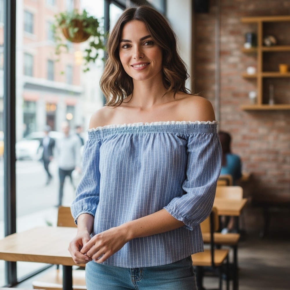 Blushing Heart Striped Off Shoulder Top
New